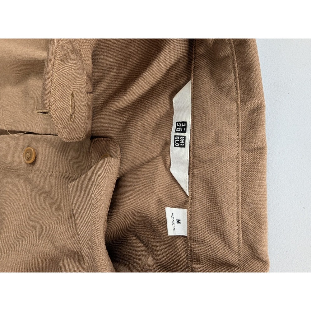 UNIQLO Camel Button Down Blouse Women Medium Rayon Blend Long Sleeve - Picture 2 of 6